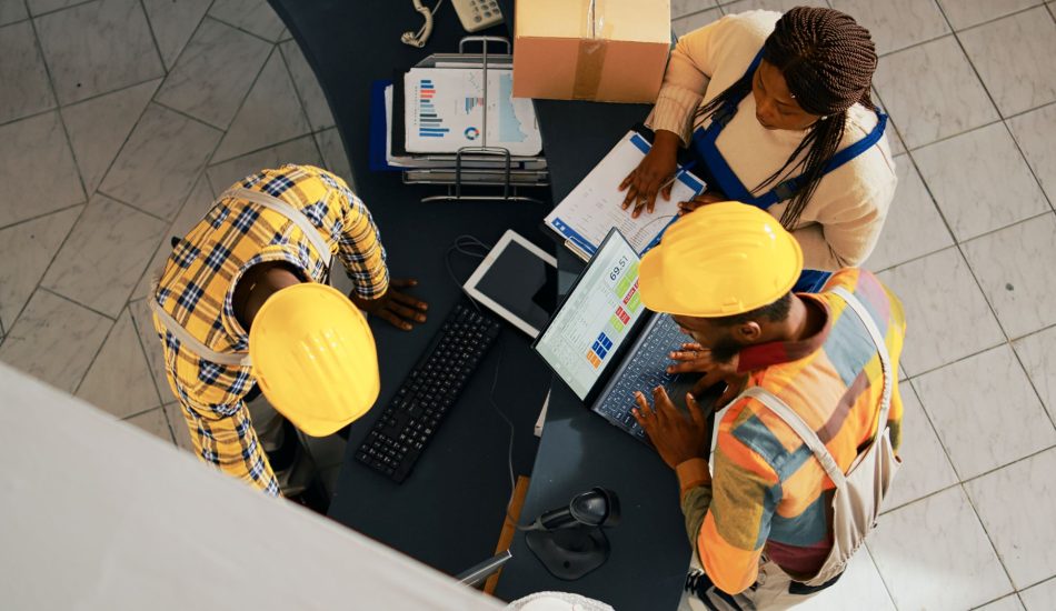 african-american-people-looking-supplies-list-pc-working-with-computer-check-inventory-logistics-employees-organizing-merchandise-shelves-warehouse-space-handheld-shot